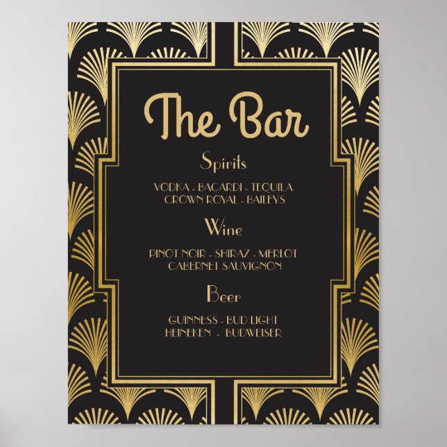Bar Sign Wedding Reception 1920s Twenties Art Deco (Front)