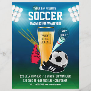 Bar Soccer Event Menu add logo and photo