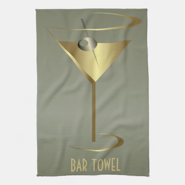 Bar Towel Gold Martini Glass (Vertical)