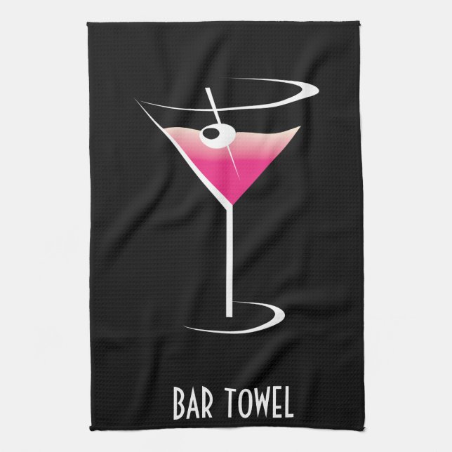 Bar Towel Pink Martini Glass (Vertical)