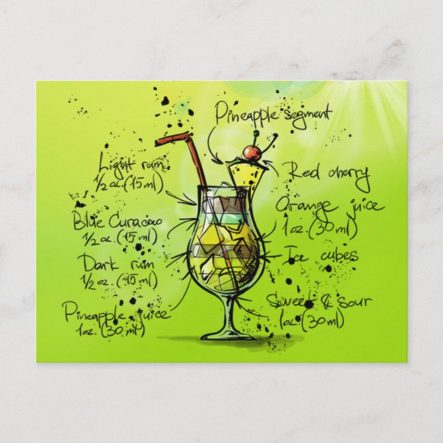 Bar Tropical Cocktail Recipe Postcard (Front)