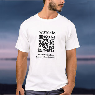 Bar Wifi Details Plus QR Code Plus Address on a T-Shirt