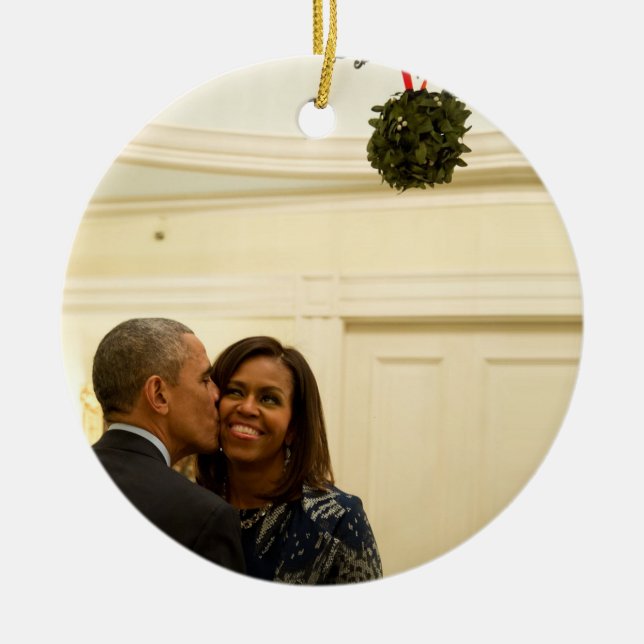 Barack and Michelle Mistletoe - Rd Ornament (Front)