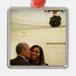 Barack and Michelle Mistletoe - Sq. Ornament