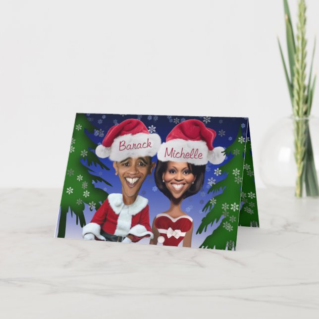 Barack and Michelle Obama Caricature Holiday Card (Front)