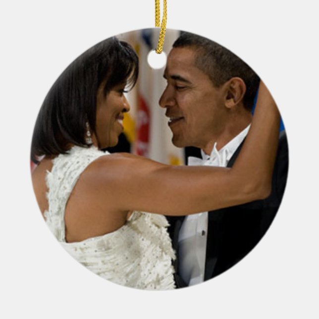 Barack and Michelle Obama Ceramic Tree Decoration (Front)