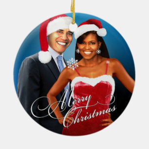 Barack and Michelle Santa Christmas Ceramic Tree Decoration