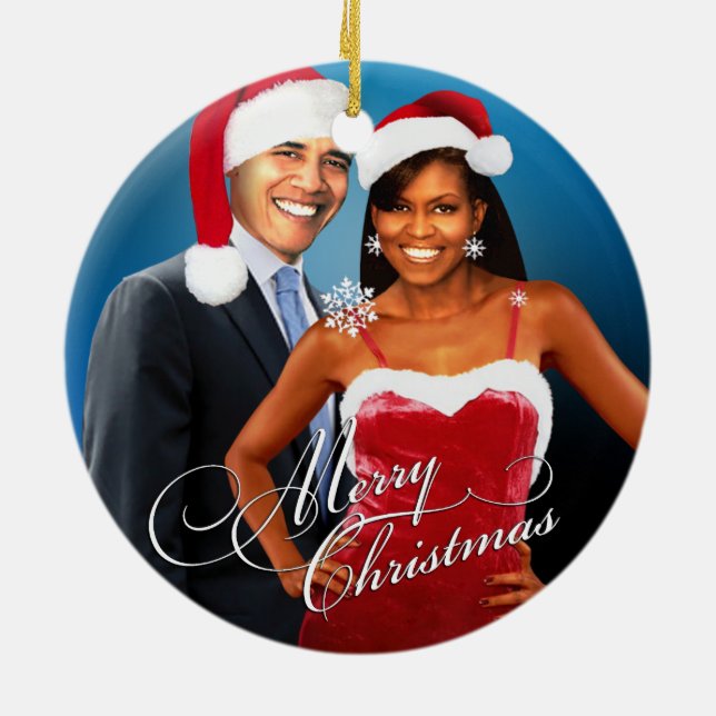 Barack and Michelle Santa Christmas Ceramic Tree Decoration (Back)
