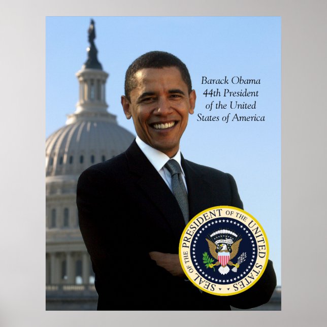 Barack Obama 44 Pres Portrait & Official Pres Seal Poster (Front)