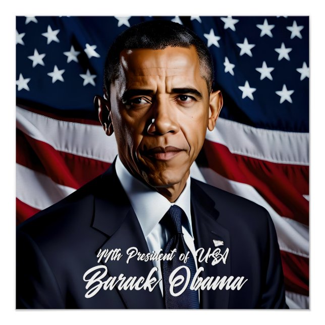  Barack Obama 44th President & USA Fflag Poster (Front)