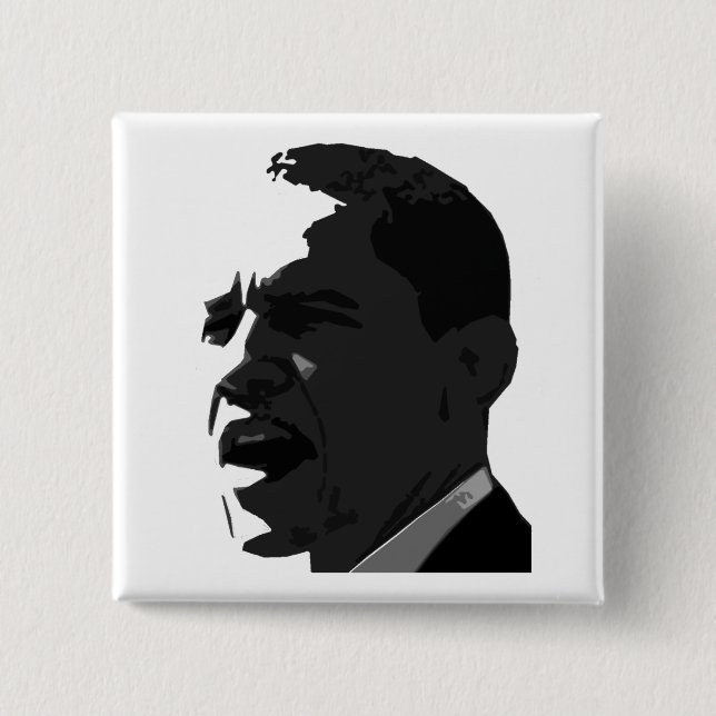 Barack Obama Black on White Square Button (Front)