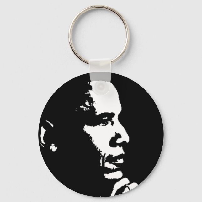 Barack Obama Black & White Profile Key Ring (Front)