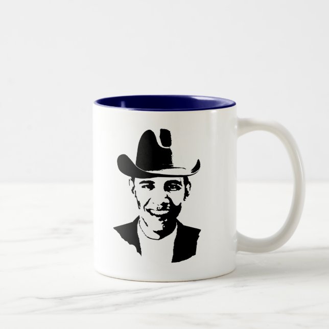 Barack Obama cowboy hat Two-Tone Coffee Mug (Right)