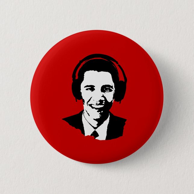 Barack Obama headphones 6 Cm Round Badge (Front)