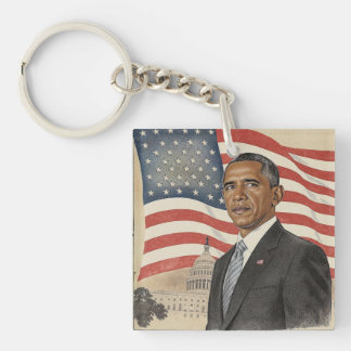 Barack Obama in front of American Flag and Capitol Key Ring