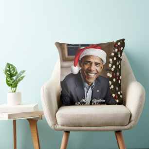 Barack Obama in Santa Hat Christmas Cushion