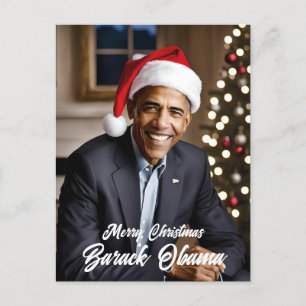  Barack Obama in Santa Hat Christmas Postcard