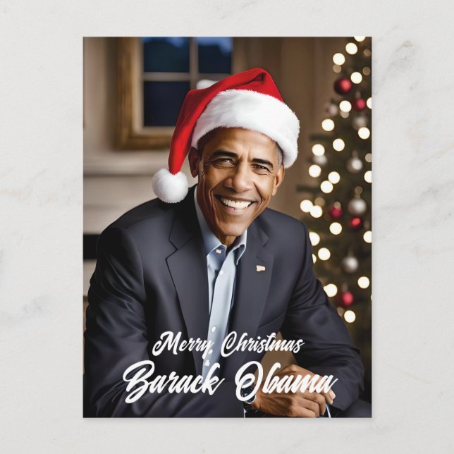  Barack Obama in Santa Hat Christmas Postcard (Front)