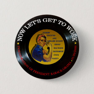 BARACK OBAMA INAUGURATION VINYL 6 CM ROUND BADGE