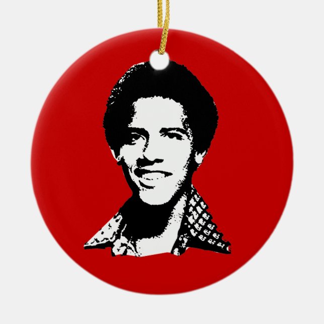 Barack Obama retro Ceramic Tree Decoration (Front)