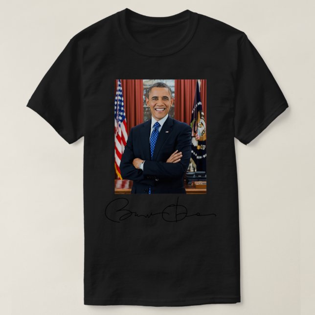 Barack Obama Signature and Portrait  T-Shirt (Design Front)