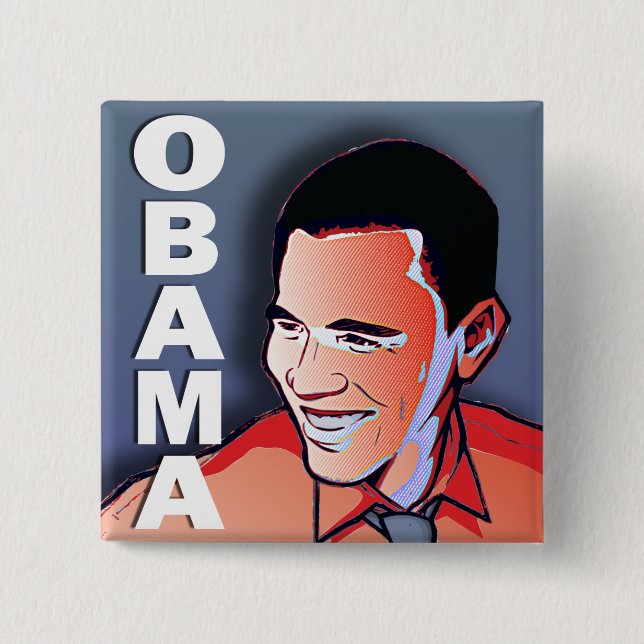 Barack Obama Silver 15 Cm Square Badge (Front)
