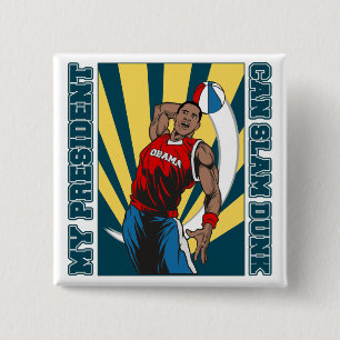 Barack Obama Slam Dunk 15 Cm Square Badge