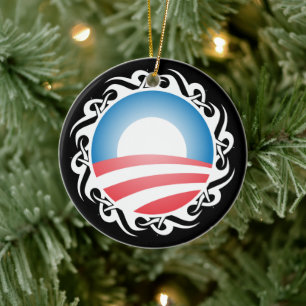 barack obama tribal logo ceramic tree decoration