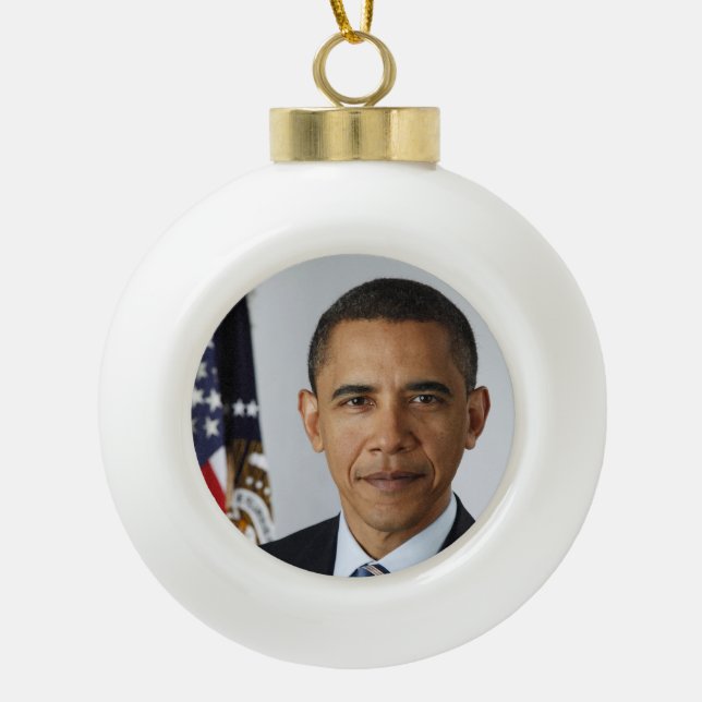 Barack Obama US President White House Portrait  Ceramic Ball Christmas Ornament (Front)