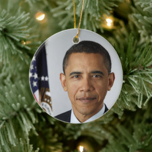 Barack Obama US President White House Portrait  Ceramic Tree Decoration