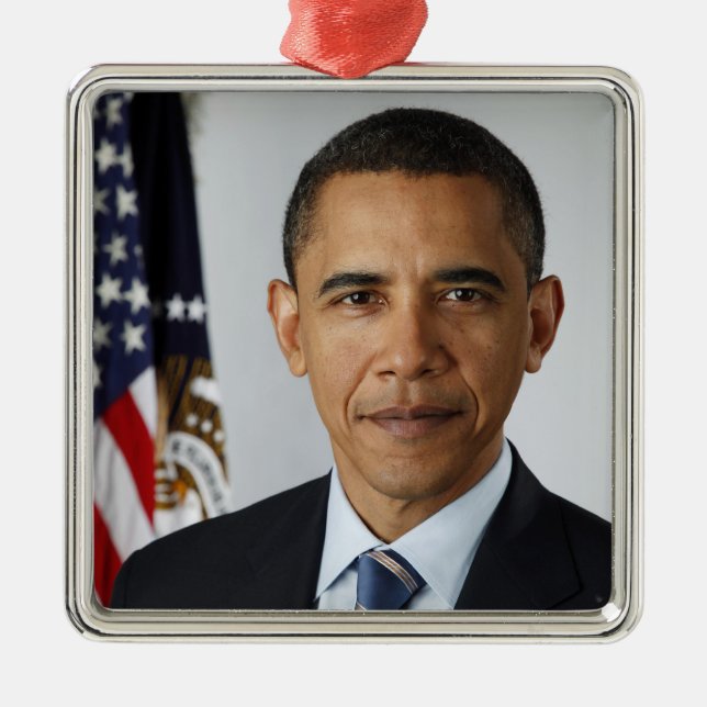 Barack Obama US President White House Portrait  Metal Tree Decoration (Front)