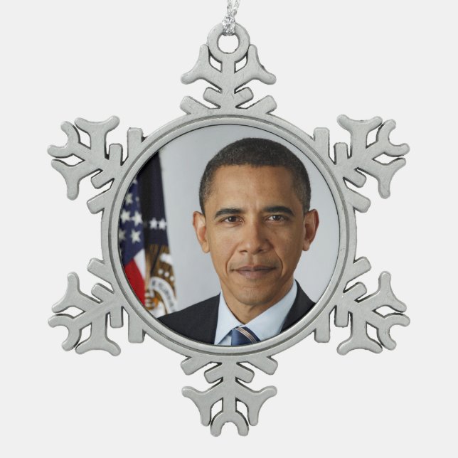 Barack Obama US President White House Portrait  Snowflake Pewter Christmas Ornament (Front)