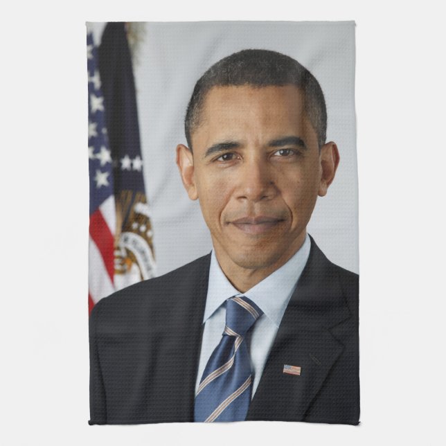 Barack Obama US President White House Portrait  Tea Towel (Vertical)