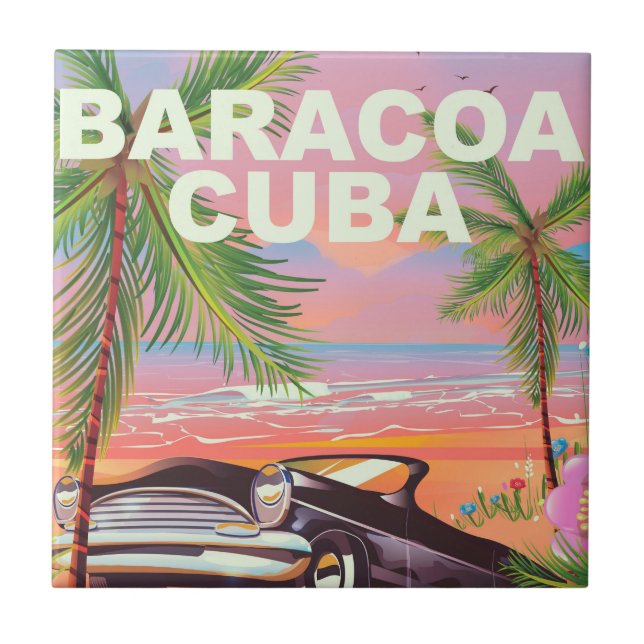 Baracoa Cuba auto travel poster Tile (Front)