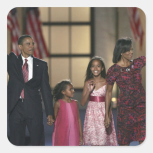 Barak Obama family wave at the last night of Square Sticker