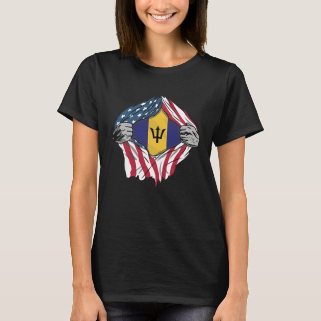 Barbadian Blood Inside Me  Barbados Flag T-Shirt (Front)