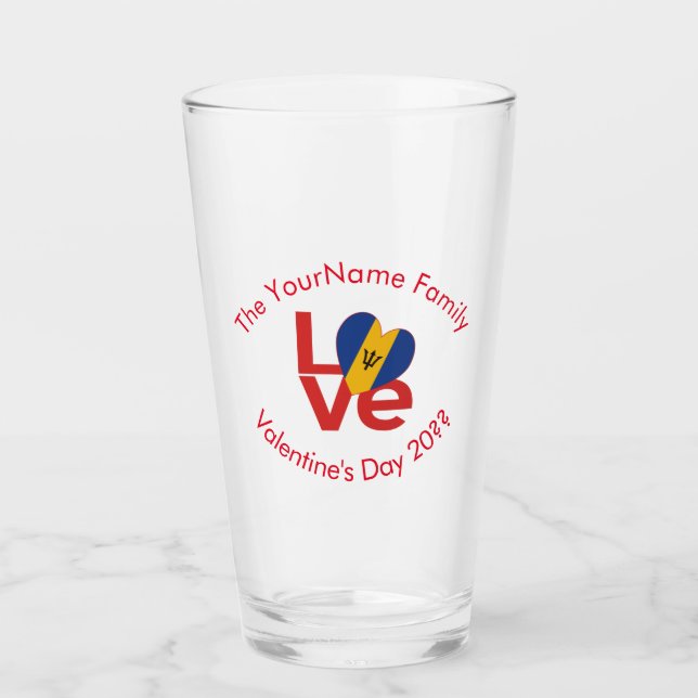 Barbadian LOVE Heart Flag Valentine Personalised  Glass (Front)