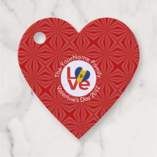 Barbadian Red LOVE Flag Personalised  Favour Tags
