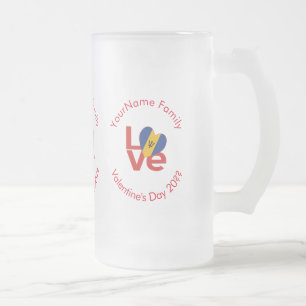 Barbadian Red LOVE Flag Personalised Frosted Glass Beer Mug