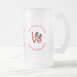 Barbadian Red LOVE Flag Personalised Frosted Glass Beer Mug