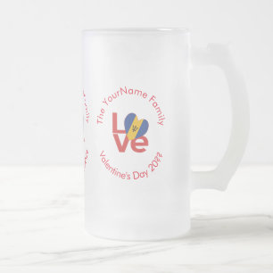 Barbadian Red LOVE Flag Personalised  Frosted Glass Beer Mug