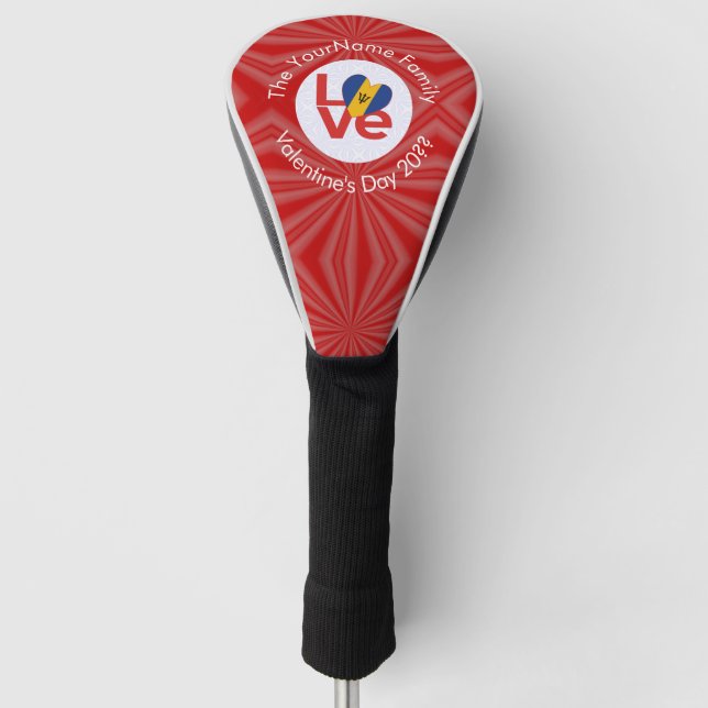 Barbadian Red LOVE Flag Personalised  Golf Head Cover (Front)