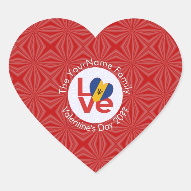 Barbadian Red LOVE Flag Personalised  Heart Sticker (Front)