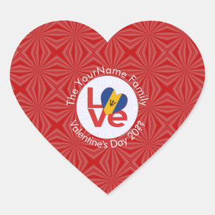 Barbadian Red LOVE Flag Personalised  Heart Sticker