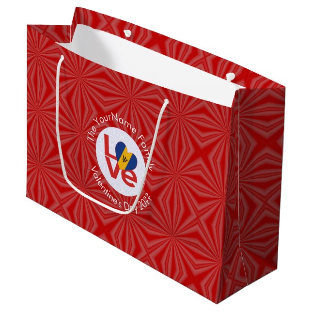 Barbadian Red LOVE Flag Personalised  Large Gift Bag (Front Angled)
