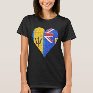 Barbadian Turks And Caicos Flag Heart T-Shirt