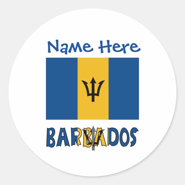 Barbados and Barbadian Flag Blue Personalisation  Classic Round Sticker (Front)