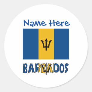 Barbados and Barbadian Flag Blue Personalisation  Classic Round Sticker