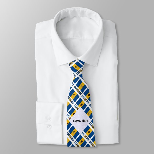 Barbados and Barbadian Flag Tiled with Your Name Tie (Tied)