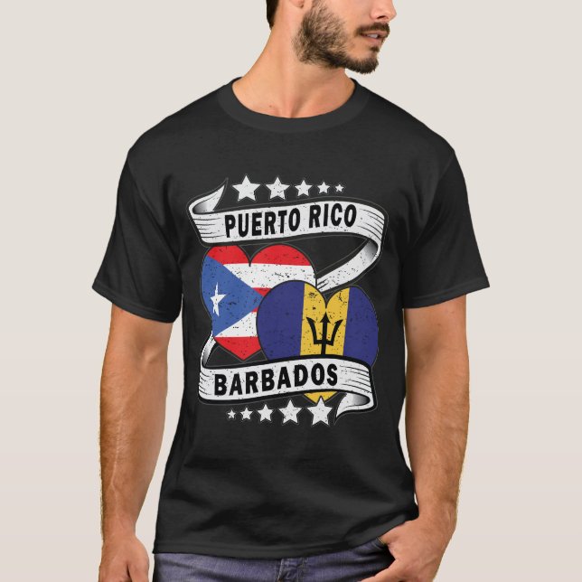 Barbados And Puerto rican Flag T-Shirt (Front)